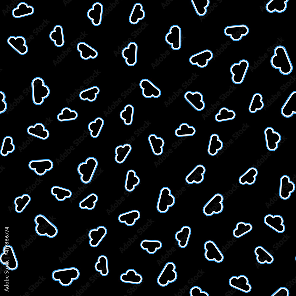 Line Cloud icon isolated seamless pattern on black background. Vector.
