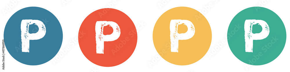 Bunter Banner mit 4 Buttons: Buchstabe P Bunter Banner mit 4 Buttons: Buchstabe P