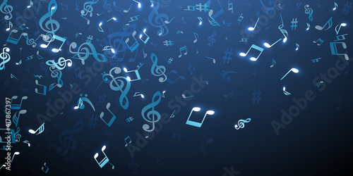 Musical notes flying vector wallpaper. Audio