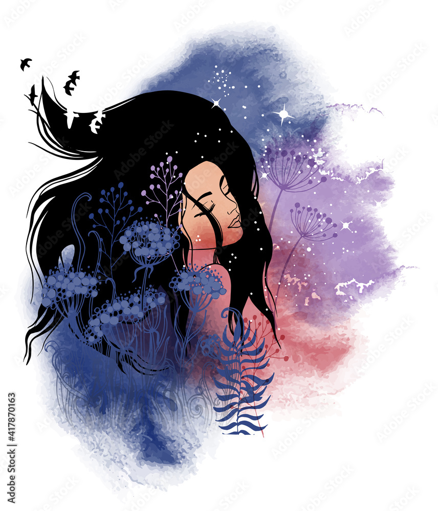Fototapeta premium Beautiful female face illustration