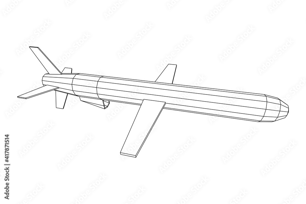 Flying supersonic cruise missile. Wireframe low poly mesh vector illustration Flying supersonic cruise missile. Wireframe low poly mesh vector illustration