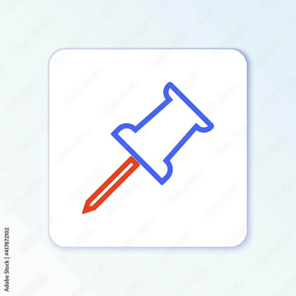 Line Push pin icon isolated on white background. Thumbtacks sign. Colorful outline concept. Vector.