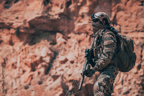 Фотография Soldiers of special forces on wars at the desert,Thailand people,Army soldier Pa