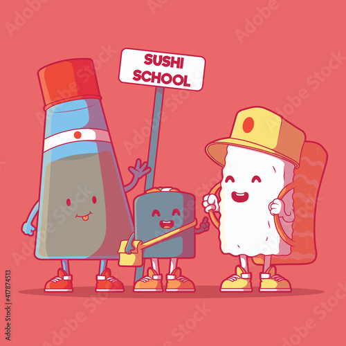 Sushi characters vector illustration. Food, brand, mascot design concept.