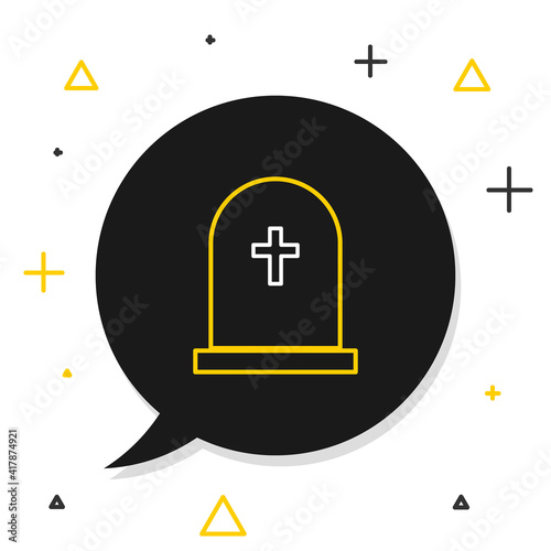Line Tombstone with cross icon isolated on white background. Grave icon. Colorful outline concept. Vector.
