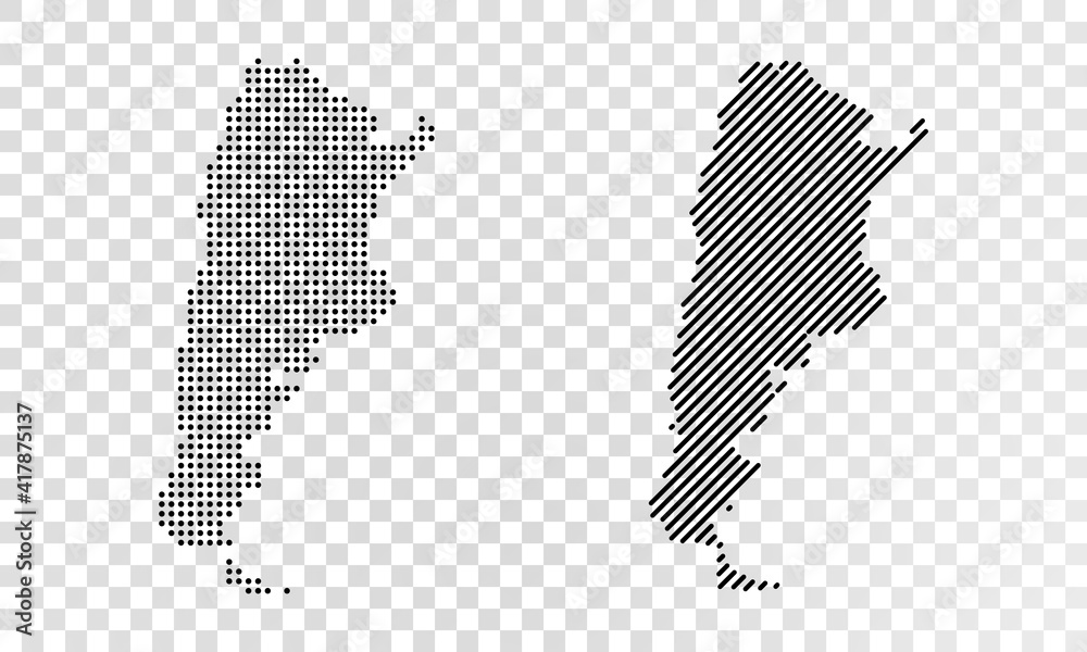 Set of abstract maps of Argentina. Dot and line map of Argentina. Vector dotted map of Argentina isolated on transparent background