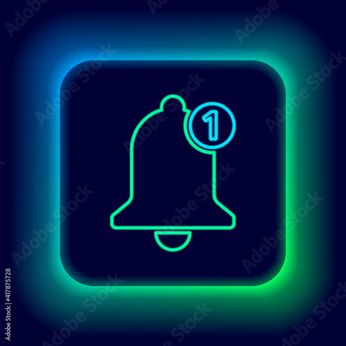 Glowing neon line Bell icon isolated on black background. New Notification icon. New message icon. Colorful outline concept. Vector.