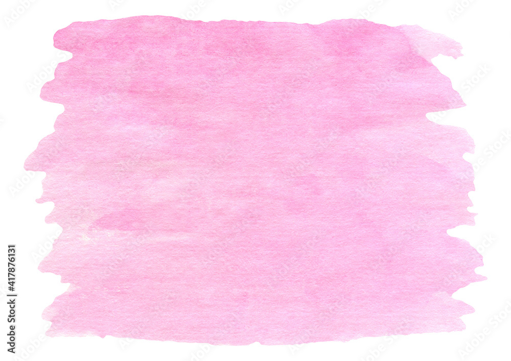 Watercolor pink brush stroke isolated on white. Hand painted pastel colored aquarelle background. Textured template smear for text or decoration design, scrapbook paper, banner, cards.