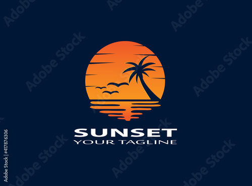 sunset ocean gradient logo design photo
