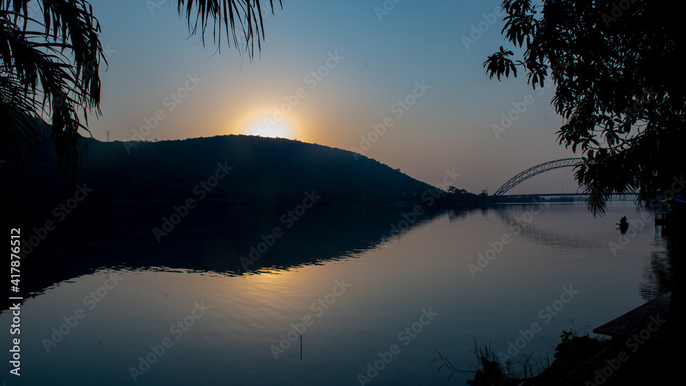 Sunset on the Adami Bridge in Ghana on the Volta Lake breathtaking 