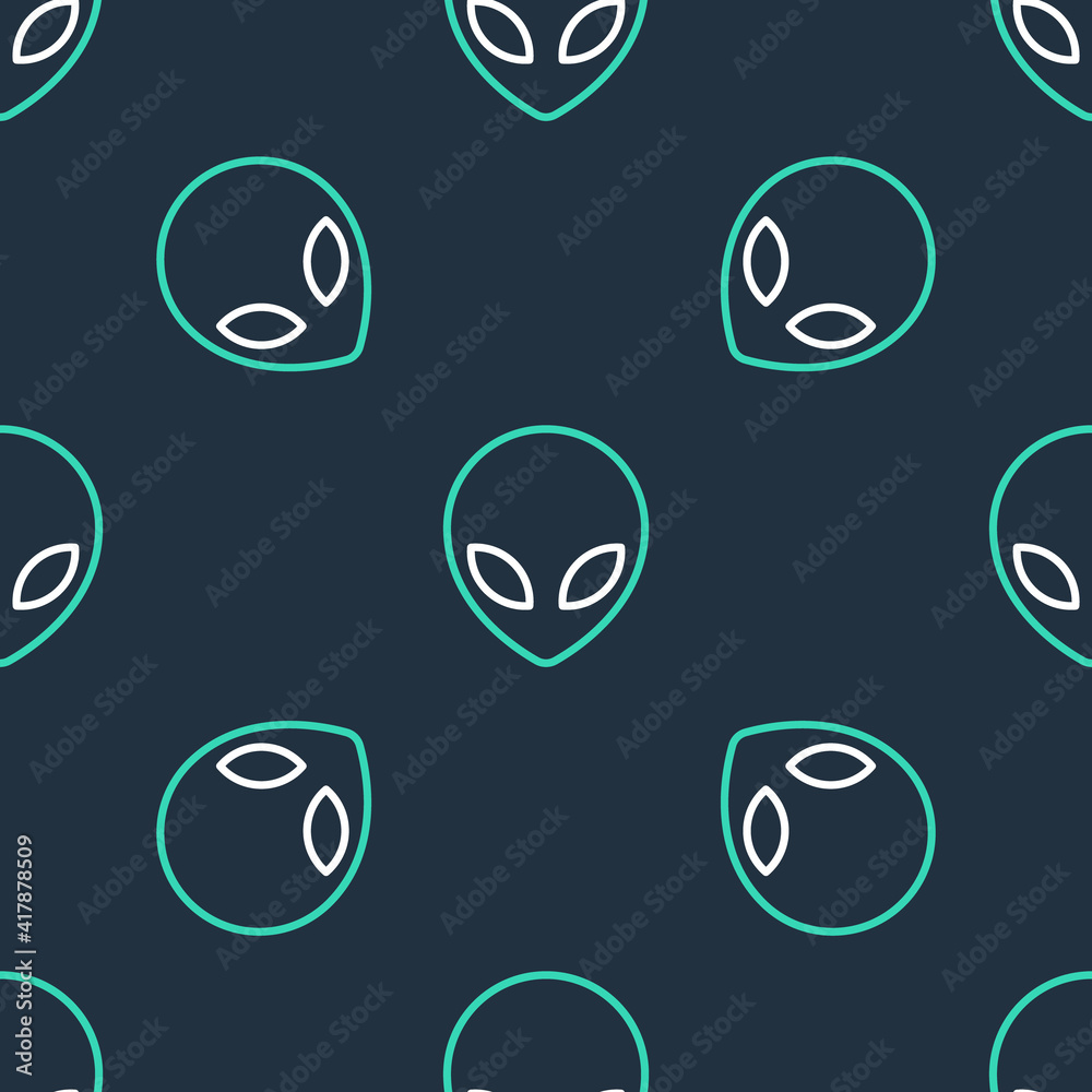 Line Alien icon isolated seamless pattern on black background. Extraterrestrial alien face or head symbol. Vector. Line Alien icon isolated seamless pattern on black background. Extraterrestrial alien face or head symbol. Vector.