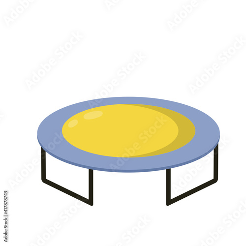 Trampoline. Sports equipment for jumping. Yelloe Toy for recreation and children entertainment. Flat cartoon illustration isolated on white background