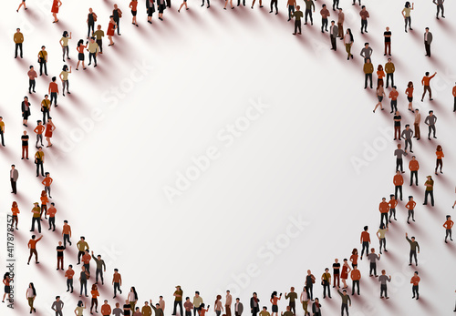 Large group of people in the shape of a circle on white background. People crowd concept.