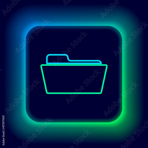 Glowing neon line Folder icon isolated on black background. Colorful outline concept. Vector.