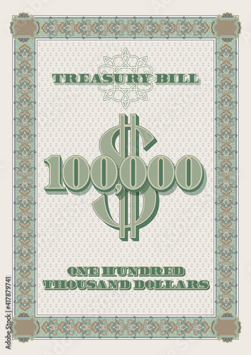 Vintage treasury bill one hundred thousand dollars tracery frame