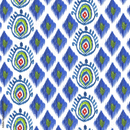 Wallpaper Mural Watercolor painting abstract seamless ikat pattern. Oriental motifs Torontodigital.ca
