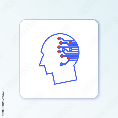 Line Bitcoin think icon isolated on white background. Cryptocurrency head. Blockchain technology, bitcoin, digital money market, cryptocoin wallet. Colorful outline concept. Vector.