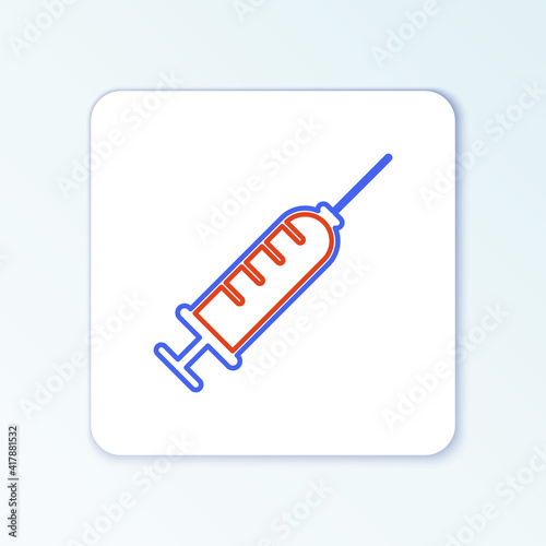 Line Syringe icon isolated on white background. Syringe for vaccine  vaccination  injection  flu shot. Medical equipment. Colorful outline concept. Vector.