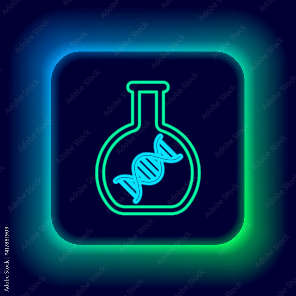 Glowing neon line DNA research, search icon isolated on black background. Genetic engineering, genetics testing, cloning, paternity testing. Colorful outline concept. Vector. Glowing neon line DNA research, search icon isolated on black background. Genetic engineering, genetics testing, cloning, paternity testing. Colorful outline concept. Vector.