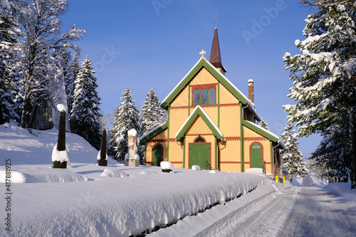 The Chapel, Tromso Cemetery in Winter, Tromso, North Norway