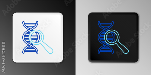Line DNA research, search icon isolated on grey background. Magnifying glass and dna chain. Genetic engineering, cloning, paternity testing. Colorful outline concept. Vector.