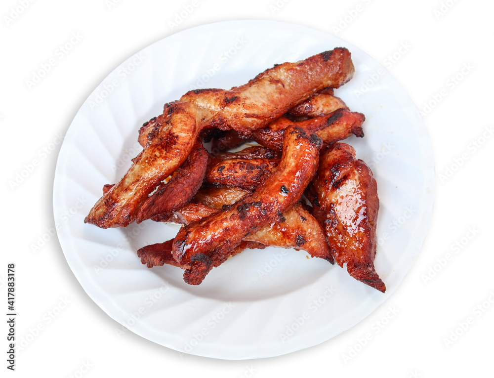 Fried Pork with Fish Sauce Marinated with various spices and fresh vegetables separately on white background Fried Pork with Fish Sauce Marinated with various spices and fresh vegetables separately on white background