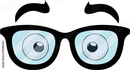 Vector emoticon illustration of a light blue eyes look with glasses