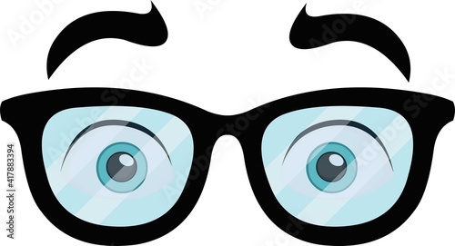 Vector emoticon illustration of a light blue eyes look with glasses