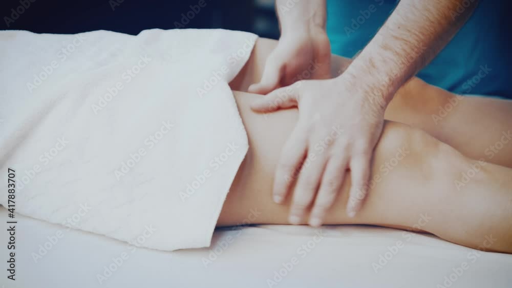 Lymphatic drainage massage of the hips. Lymphatic drainage massage of the hips.
