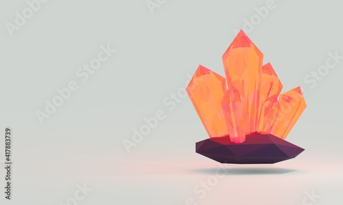 3d illustration red crystal ore with light background