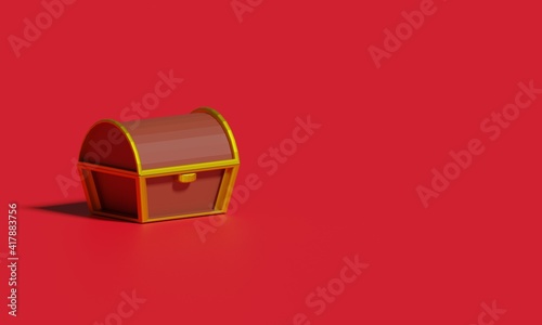 3d illustration treasure box with red background gold edge