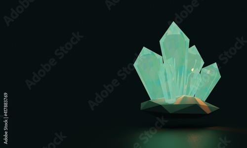3d illustration green crystal ore with dark background