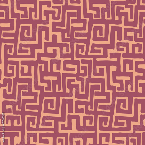 African hand drawn ethnic style vector seamless pattern. Kuba geometric textile swatch. Trendy boho tribal tile.