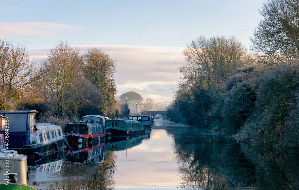 Fototapeta premium Barge Boat on Calm Canal