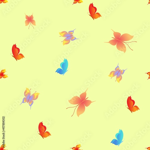 Fototapeta Naklejka Na Ścianę i Meble -  Summer pattern with color butterflies on yellow