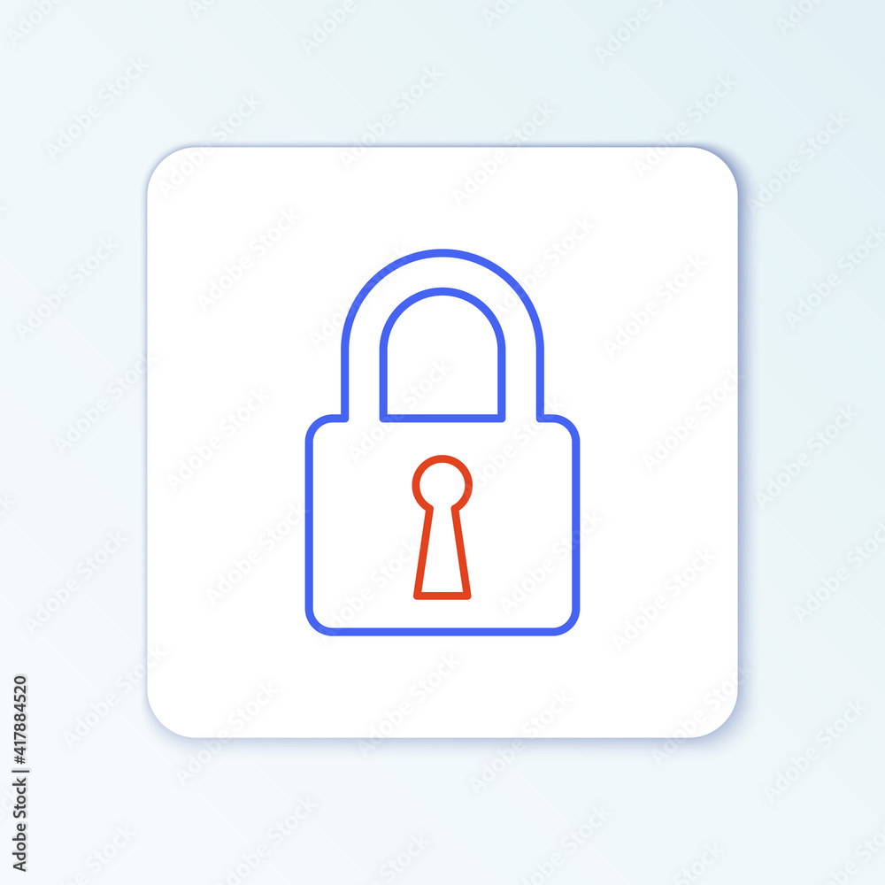 Line Lock icon isolated on white background. Closed padlock sign. Cyber security concept. Digital data protection. Safety safety. Colorful outline concept. Vector. Line Lock icon isolated on white background. Closed padlock sign. Cyber security concept. Digital data protection. Safety safety. Colorful outline concept. Vector.
