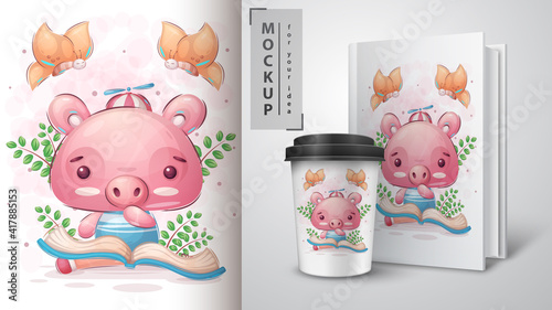Pig read book poster and merchandising.