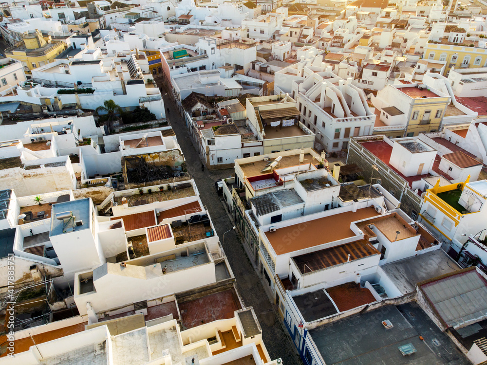 Aerial view of the cubist traditional architecture of Olhao, Algarve, Portugal
