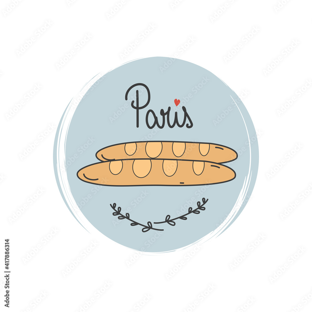 Cute logo or icon vector with traditional french bread, illustration on circle with brush texture, for social media story and highlights Cute logo or icon vector with traditional french bread, illustration on circle with brush texture, for social media story and highlights
