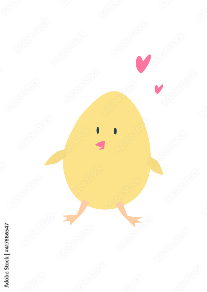 Cute cartoon chick in love with hearts, vector illustration Cute cartoon chick in love with hearts, vector illustration