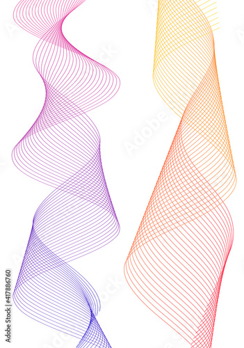 Design elements. Wave of many lines. Abstract vertical wavy stripes on white background isolated. Creative line art. Vector illustration EPS 10. Colourful waves with lines created using Blend Tool