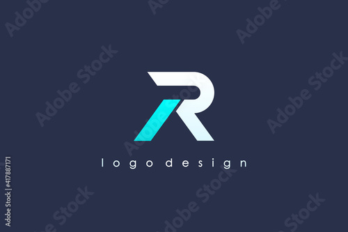 Modern Initial Letter R Logo. Blue and White Geometric Shape isolated on Blue Background. Usable for Business and Branding Logos. Flat Vector Logo Design Template Element.