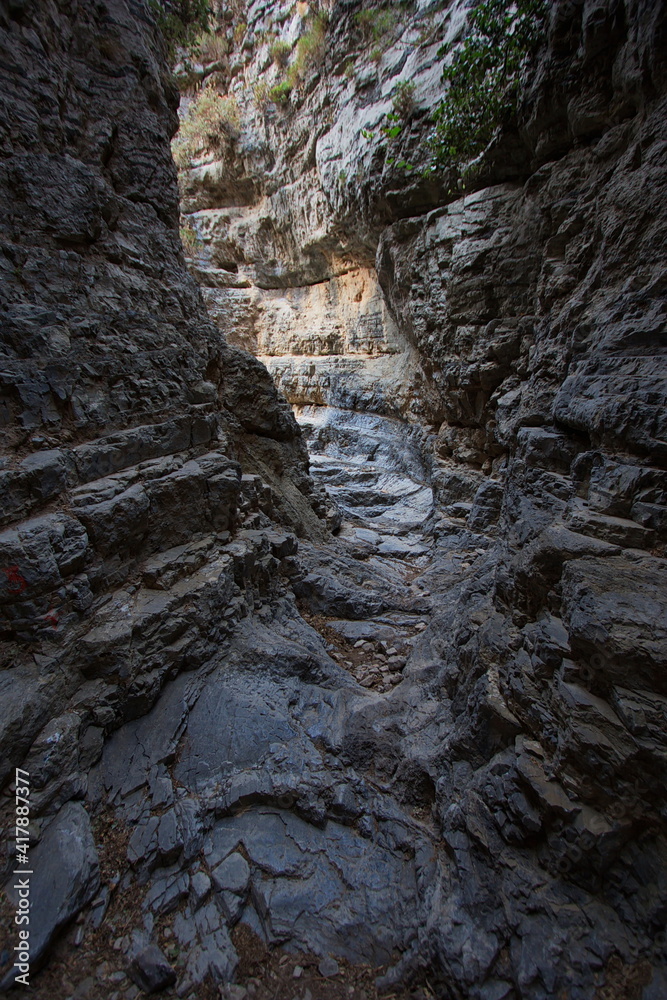 Hiking track in Imbros Gorge on Crete in Greece, Europe

