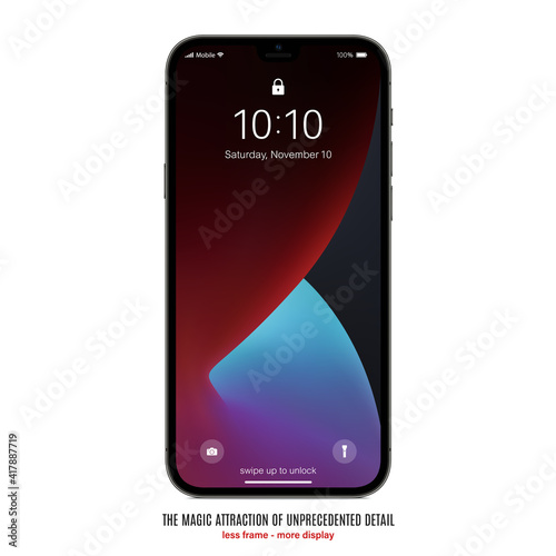 smartphone frameless grey color with colored screen saver front view isolated on white background. mockup of realistic and detailed new mobile phone with shadow. stock vector illustration