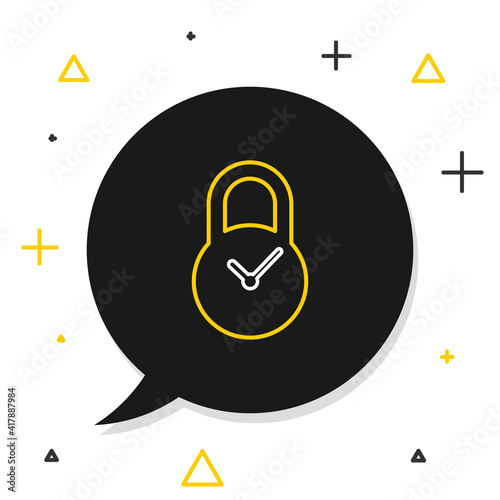 Line Padlock with clock icon isolated on white background. Time control concept. Lock and countdown, deadline, schedule, planning symbol. Colorful outline concept. Vector.