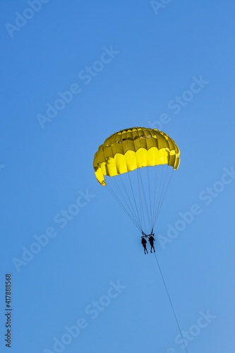 Parasailing at the Mediterranean sea in Turkey. Active and extreme recreation