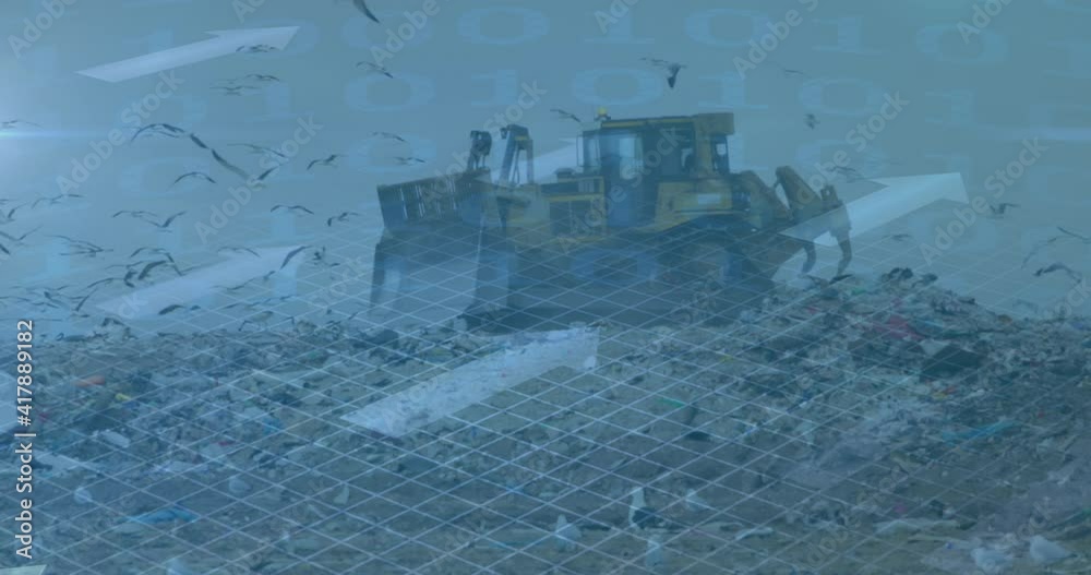 Animation of financial data processing over a garbage dump Animation of financial data processing over a garbage dump