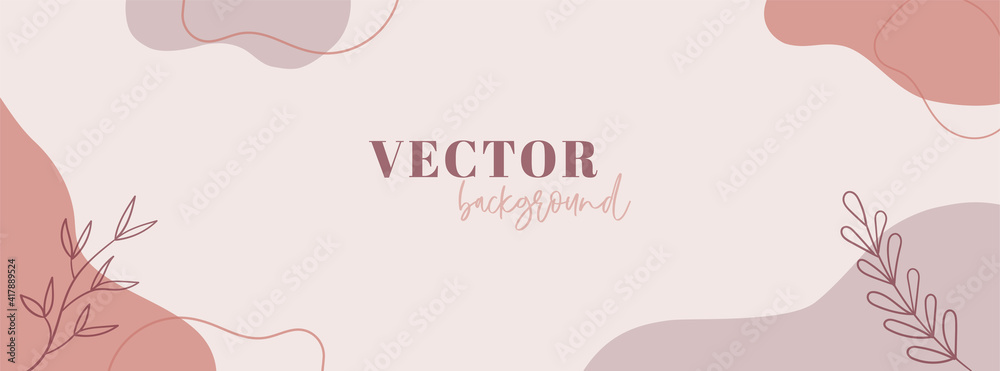 Abstract organic vector banner template for social media. Floral minimal long background with copy space for text. Facebook cover - obrazy, fototapety, plakaty 