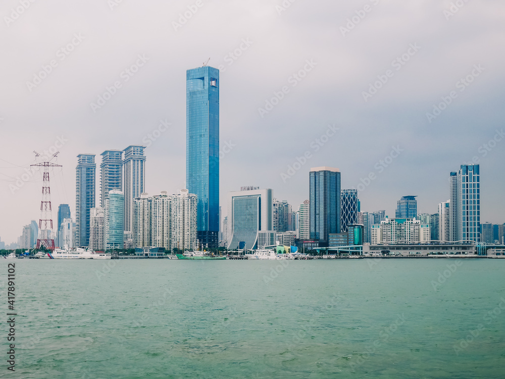 Landscape view of Xiamen skyline from the ship,Fujian ,China