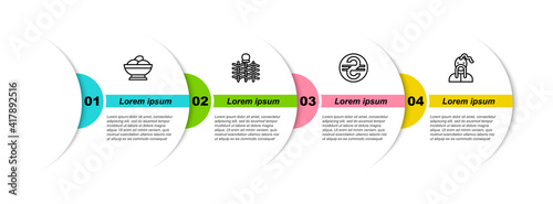 Set line Varenyky in a bowl, Wicker fence, Ukrainian hryvnia and cossack. Business infographic template. Vector.